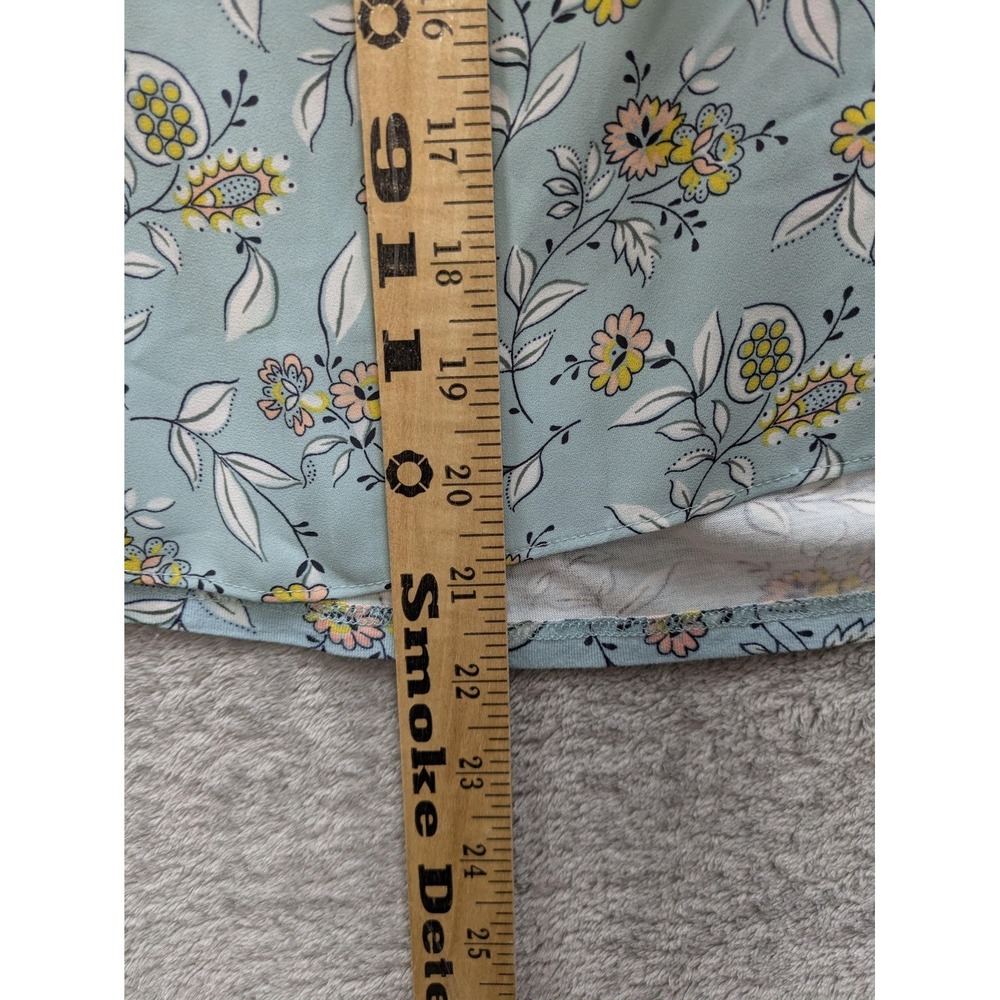 LOFT Blouse Womens Large Blue Floral Balloon Sleeve Round Neck Woven Top - Picture 5 of 7